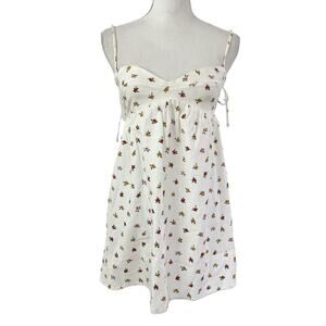 Reformation Cox Ditsy Floral Babydoll Mini Dress Size 0 White Coquette‎ Smocked